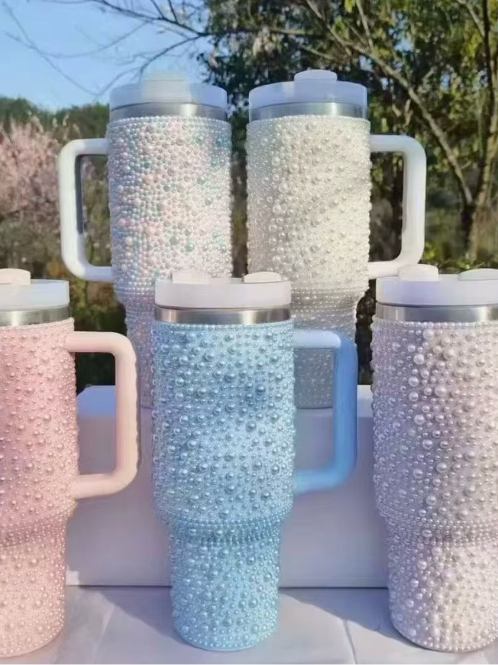 Pearl Beads Insulated Tumbler 40oz with Straw-Leakproof-5 Colors Available
